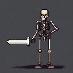 A pixel art depiction of a skeletal enemy for a 2D platformer video game