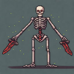 A pixel art depiction of a skeletal enemy for a 2D platformer video game