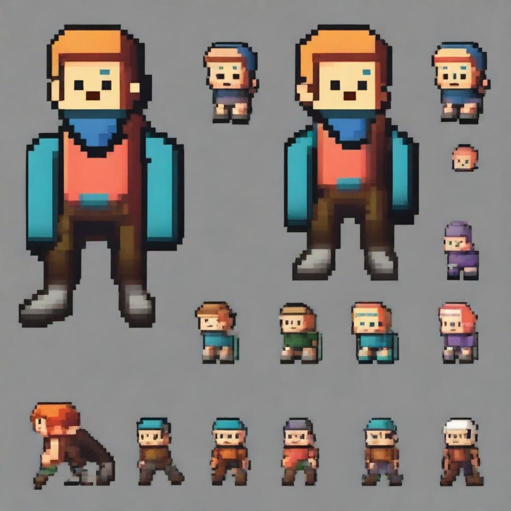 Diseña un personaje para un videojuego de plataformas 2D en estilo pixel art