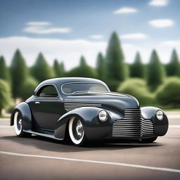 Create a custom hypercar that combines the classic design of a 1939 Chevy Coupe with the modern likeness of a Camaro