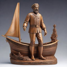 A detailed wooden sculpture of a clean-shaven human sailor