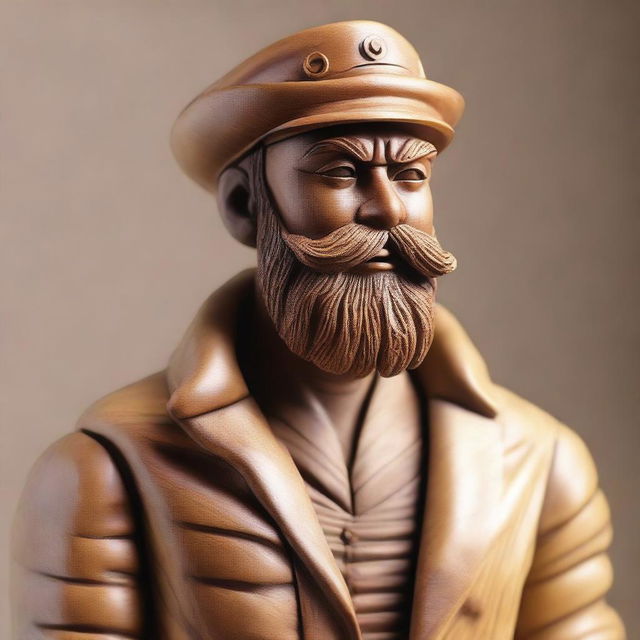 Create a detailed wooden sculpture of a human sailor