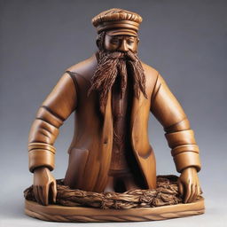 Create a detailed wooden sculpture of a human sailor