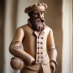 Create a detailed wooden sculpture of a human sailor