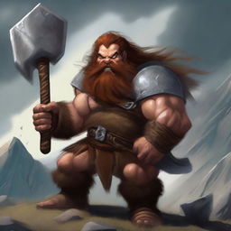 A fierce dwarf barbarian charging forward with a grand axe in hand