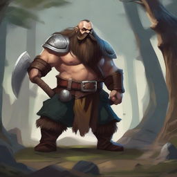 A fierce dwarf barbarian wielding a grand axe, standing in a battle-ready stance