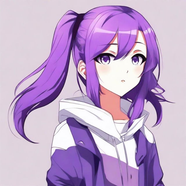 Create an image of an anime girl with purple hair styled in a modern fashion