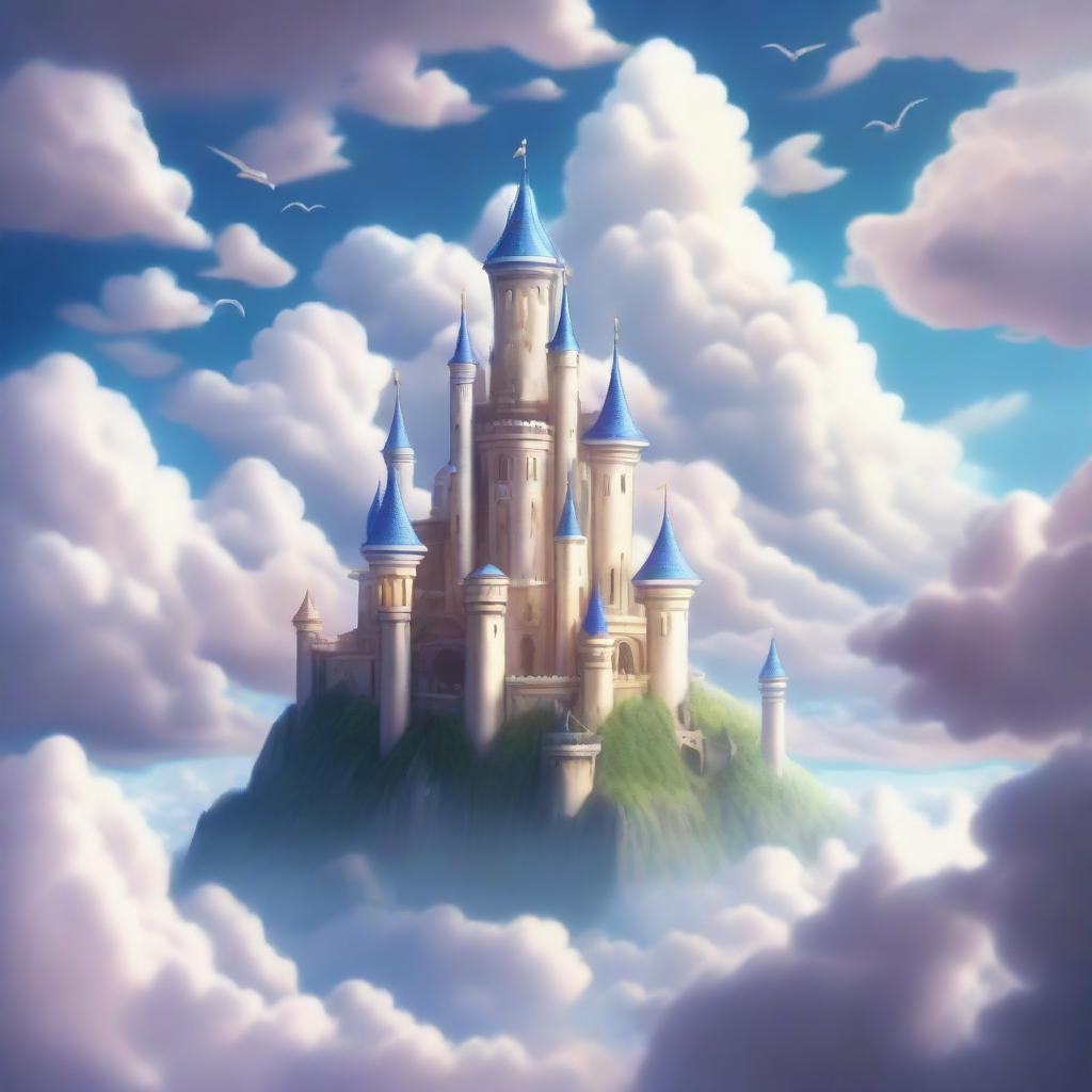 A fantastical kingdom set above the clouds in the sky