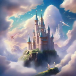 A fantastical kingdom set above the clouds in the sky