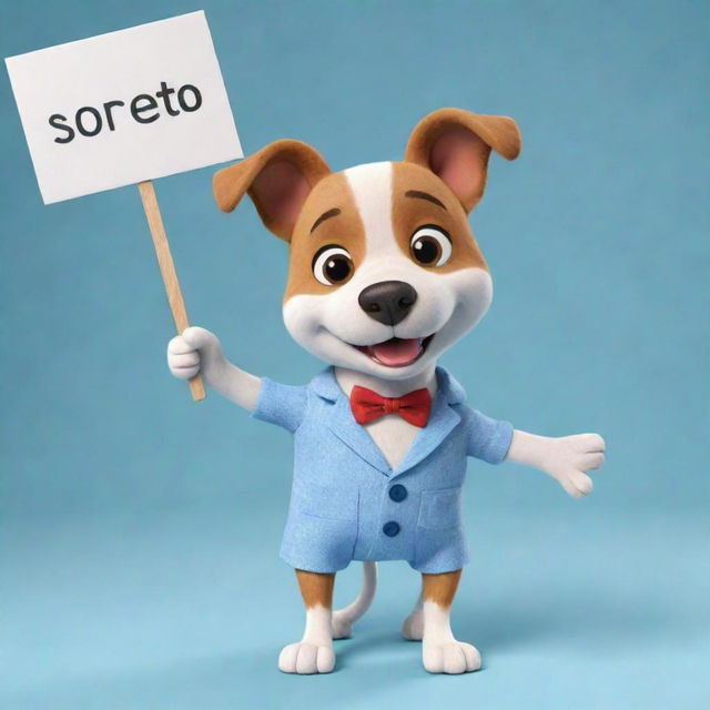 A friendly animated dog dressed in cute clothing, holding a sign that reads 'Sorteo'. The dog should have subtle animations like a wagging tail and blinking eyes. The background should be Instagram friendly.