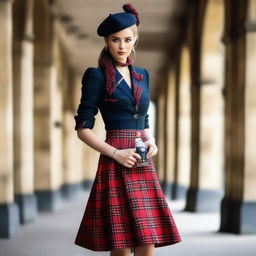 A glamorous model posing with a Scottish theme