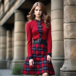 A glamorous model posing with a Scottish theme