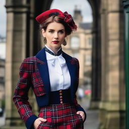 A glamorous model posing with a Scottish theme