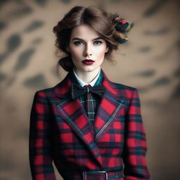 A glamorous model posing with a Scottish theme