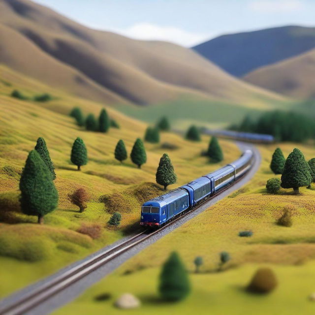 A detailed model railway set in the Scottish Highlands, featuring a ScotRail train traveling through the mountainous landscape