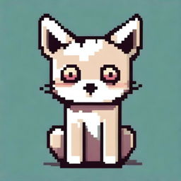 A cute pixel art cat with large, expressive eyes, sitting and looking curiously at the viewer