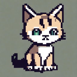 A cute pixel art cat with large, expressive eyes, sitting and looking curiously at the viewer