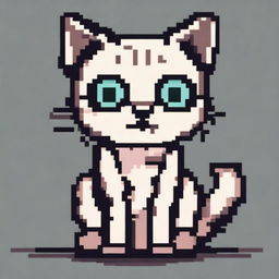 A cute pixel art cat with large, expressive eyes, sitting and looking curiously at the viewer