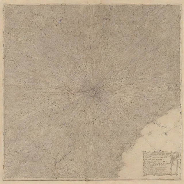 Hand-drawn topographical map showing an earthquake's affected area, with a distinctive star marking the epicenter and text that denotes it as the 'Great Hanshin'. Ensure a vintage, naturalistic style.