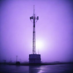 A radio station with a tall antenna in the middle of a parking lot