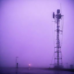 A radio station with a tall antenna in the middle of a parking lot