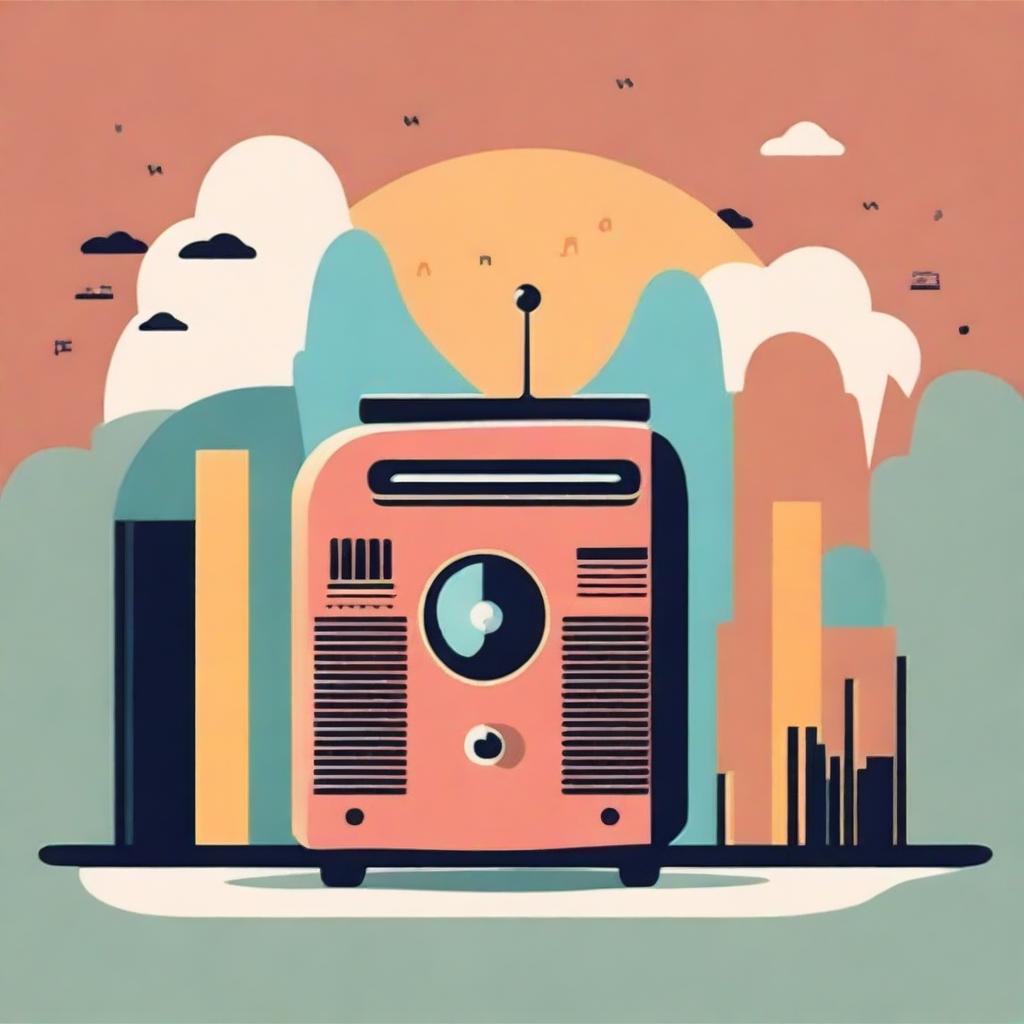 Design a book cover featuring a radio station at the center