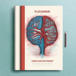 Create a PhD thesis book cover featuring a detailed illustration of brain vascularization