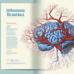 Create a PhD thesis book cover featuring a detailed illustration of brain vascularization