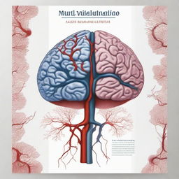 Create a PhD thesis book cover featuring a detailed illustration of brain vascularization