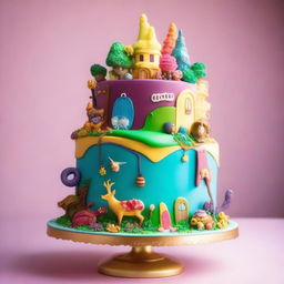 A whimsical and colorful cake inspired by a movie theme