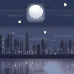 Create a pixel art background depicting a night scene with shades of gray