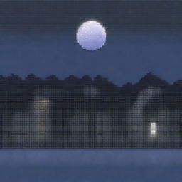 Create a pixel art background depicting a night scene with shades of gray