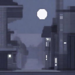 Create a pixel art background featuring a night scene with shades of gray