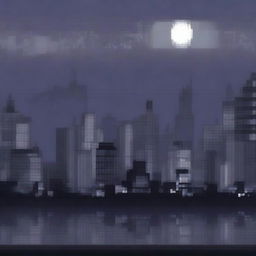 Create a pixel art background depicting a night scene with shades of gray