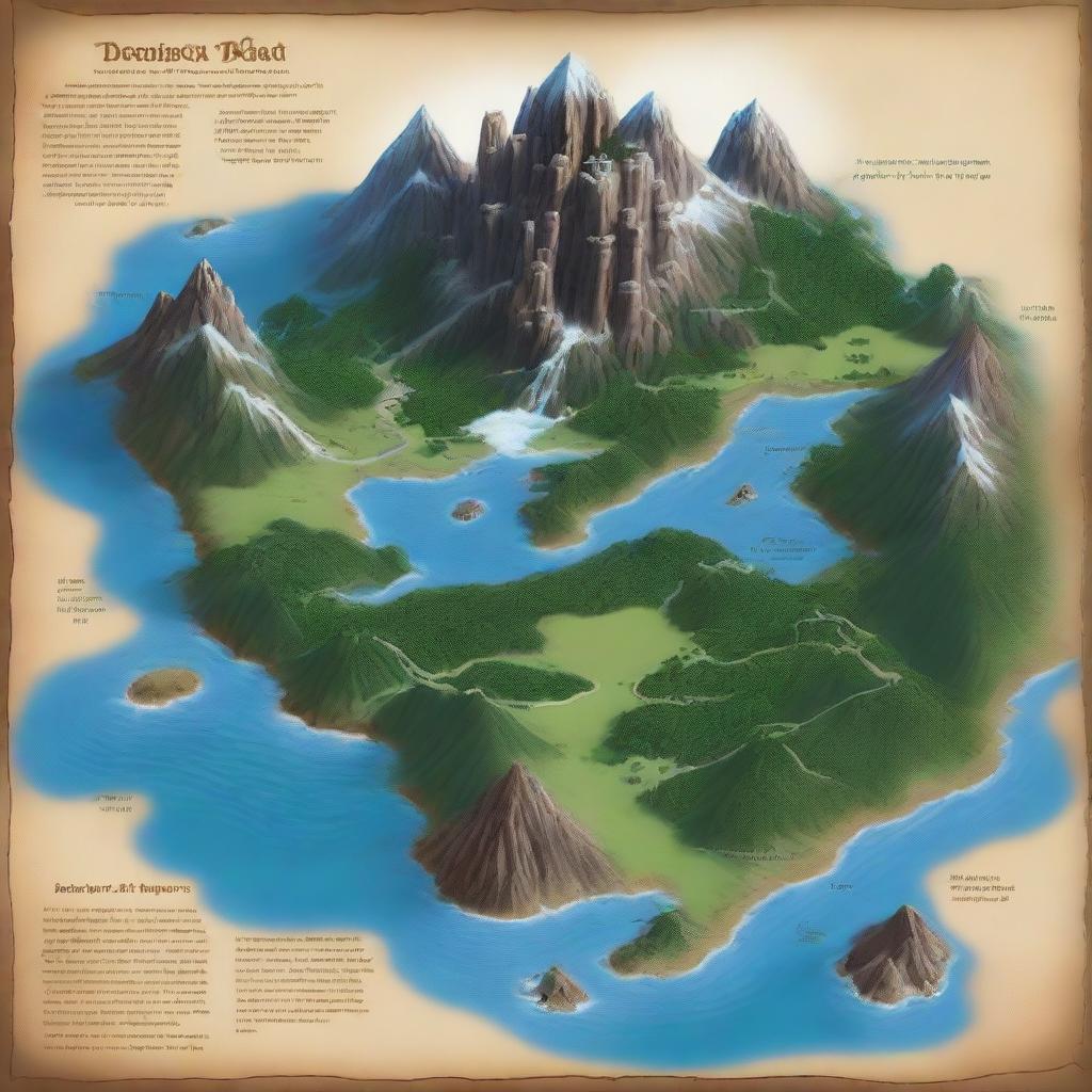 Dungeons and Dragons inspired fantasy island with diverse geography