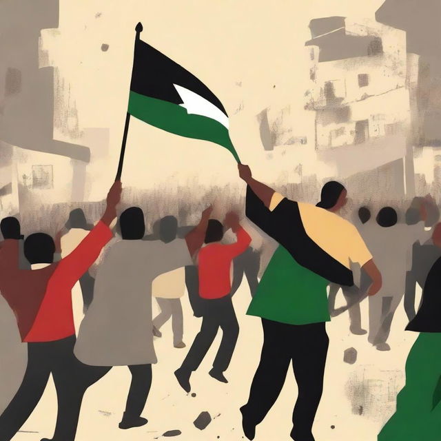 Create a book cover for the Palestinian resistance against Israel, depicting Palestinians rebelling against the occupation