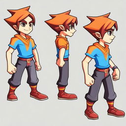 Diseño de personaje principal de perfil para un videojuego 2D