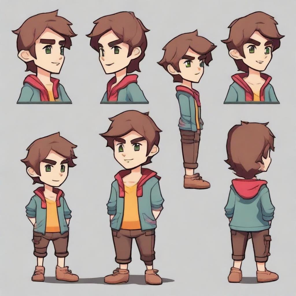 Diseño de personaje principal de perfil para un videojuego 2D