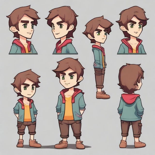 Diseño de personaje principal de perfil para un videojuego 2D