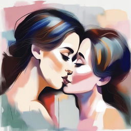 A beautiful and tasteful painting of a lesbian kiss, capturing the intimacy and love between the two women