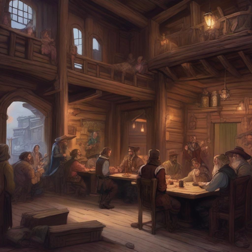 A detailed scene of a Dungeons & Dragons style western saloon