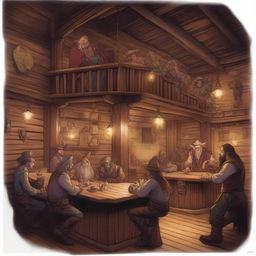 A detailed scene of a Dungeons & Dragons style western saloon