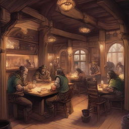 A detailed scene of a Dungeons & Dragons style western saloon