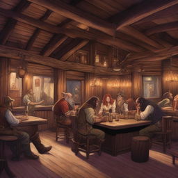 A detailed scene of a Dungeons & Dragons style western saloon