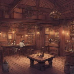 A detailed illustration of a western saloon in a Dungeons & Dragons style