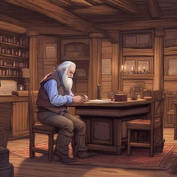 A Dungeons & Dragons style western saloon with an ancient old man playing the piano