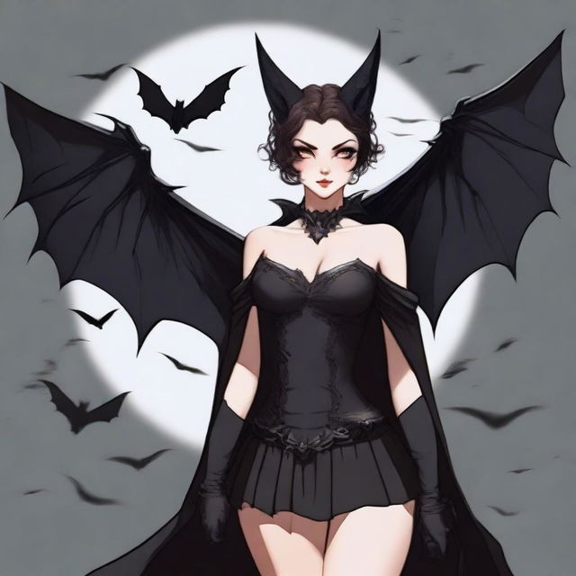 Create an image of a female hybrid character with bat features, resembling Rouge the Bat