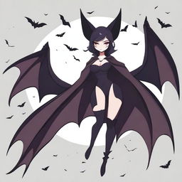 Create an image of a female hybrid character with bat features, resembling Rouge the Bat