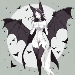 Create an image of a female hybrid character with bat features, resembling Rouge the Bat