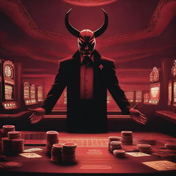 A dramatic scene depicting a casino with an ominous atmosphere